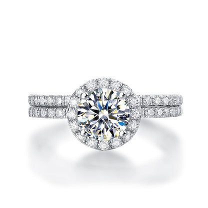 1 CT. Round Moissanite Diamond Halo Bridal Set in Sterling Silver