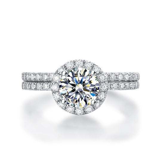 1 CT. Round Moissanite Diamond Halo Bridal Set in Sterling Silver