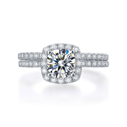1 CT. Cushion Cut Moissanite Diamond Halo Bridal Set in Sterling Silver