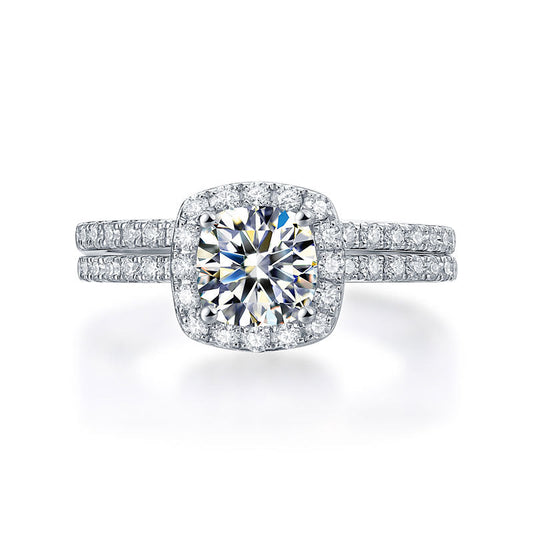 1 CT. Cushion Cut Moissanite Diamond Halo Bridal Set in Sterling Silver
