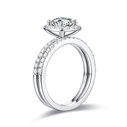 1 CT. Cushion Cut Moissanite Diamond Halo Bridal Set in Sterling Silver
