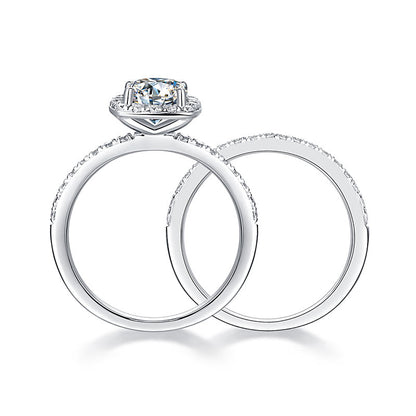 1 CT. Cushion Cut Moissanite Diamond Halo Bridal Set in Sterling Silver