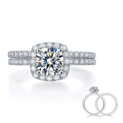 1 CT. Cushion Cut Moissanite Diamond Halo Bridal Set in Sterling Silver