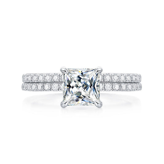 1 CT. Princess Cut Moissanite Diamond Bridal Set in Sterling Silver