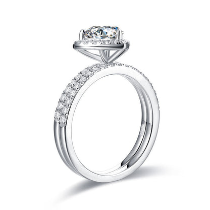 1 CT. Heart Cut Moissanite Diamond Halo Bridal Set in Sterling Silver