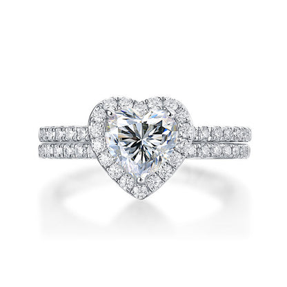 1 CT. Heart Cut Moissanite Diamond Halo Bridal Set in Sterling Silver