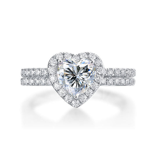 1 CT. Heart Cut Moissanite Diamond Halo Bridal Set in Sterling Silver