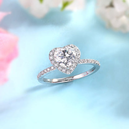 1 CT. Heart Cut Moissanite Diamond Halo Bridal Set in Sterling Silver