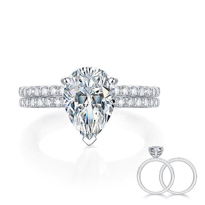 Conjunto nupcial de moissanita de 2 quilates con corte de pera y diamantes en plata de ley.