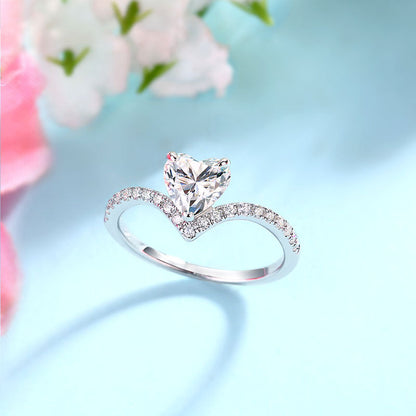 1 CT. Heart Cut Moissanite Diamond Pavé Engagement Ring in Sterling Silver