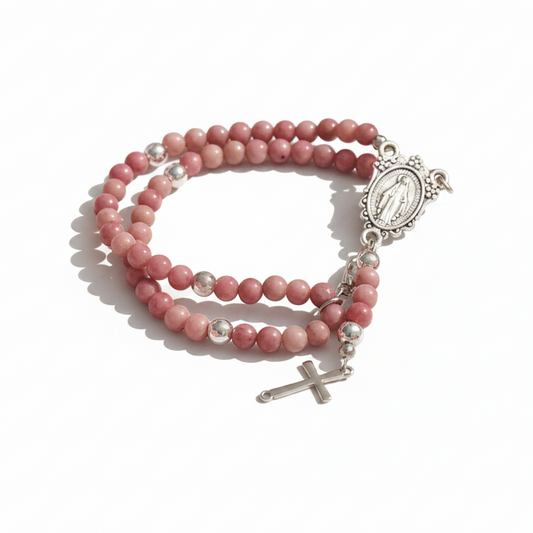 Full Rosary Bracelet with Natural Rhodonite Stones