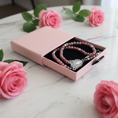 Full Rosary Bracelet with Natural Rhodonite Stones