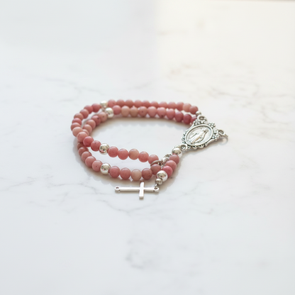 Full Rosary Bracelet with Natural Rhodonite Stones