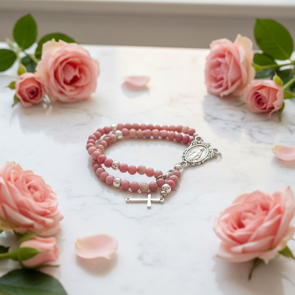Full Rosary Bracelet with Natural Rhodonite Stones