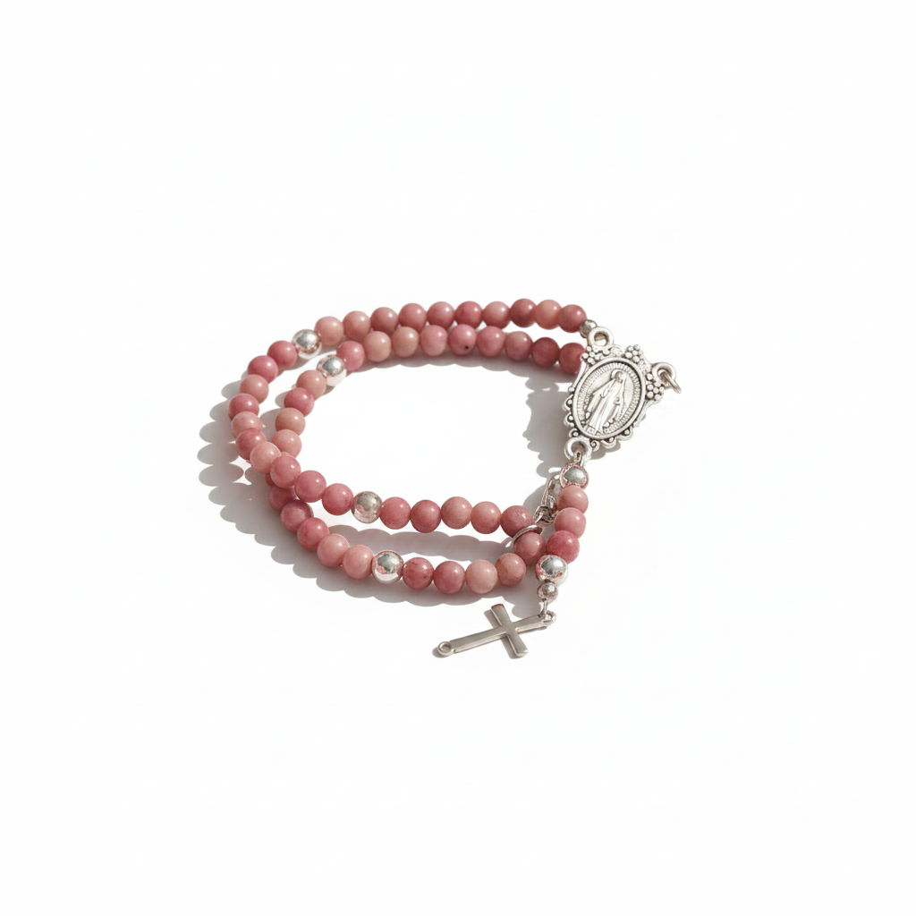Full Rosary Bracelet with Natural Rhodonite Stones