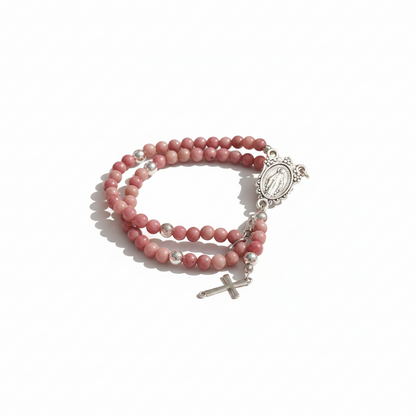 Full Rosary Bracelet with Natural Rhodonite Stones