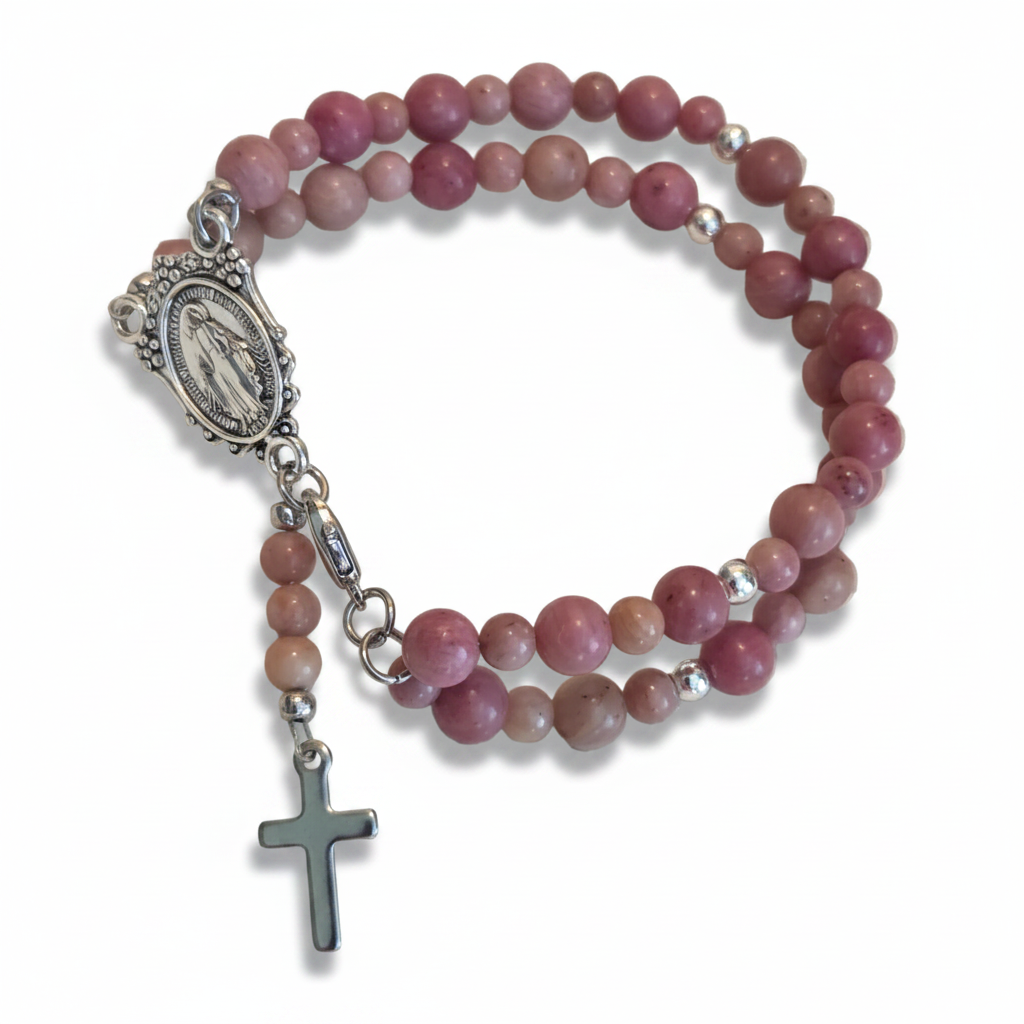 Full Rosary Bracelet with Natural Rhodonite Stones