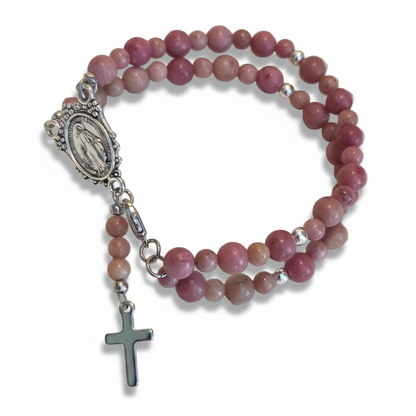 Full Rosary Bracelet with Natural Rhodonite Stones
