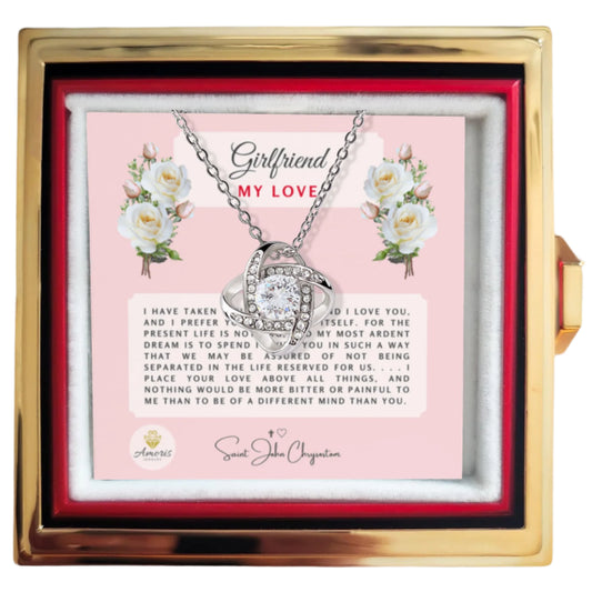 Girlfriend My Love Necklace with Eternal Rose and Saint John Chrysostom Quote