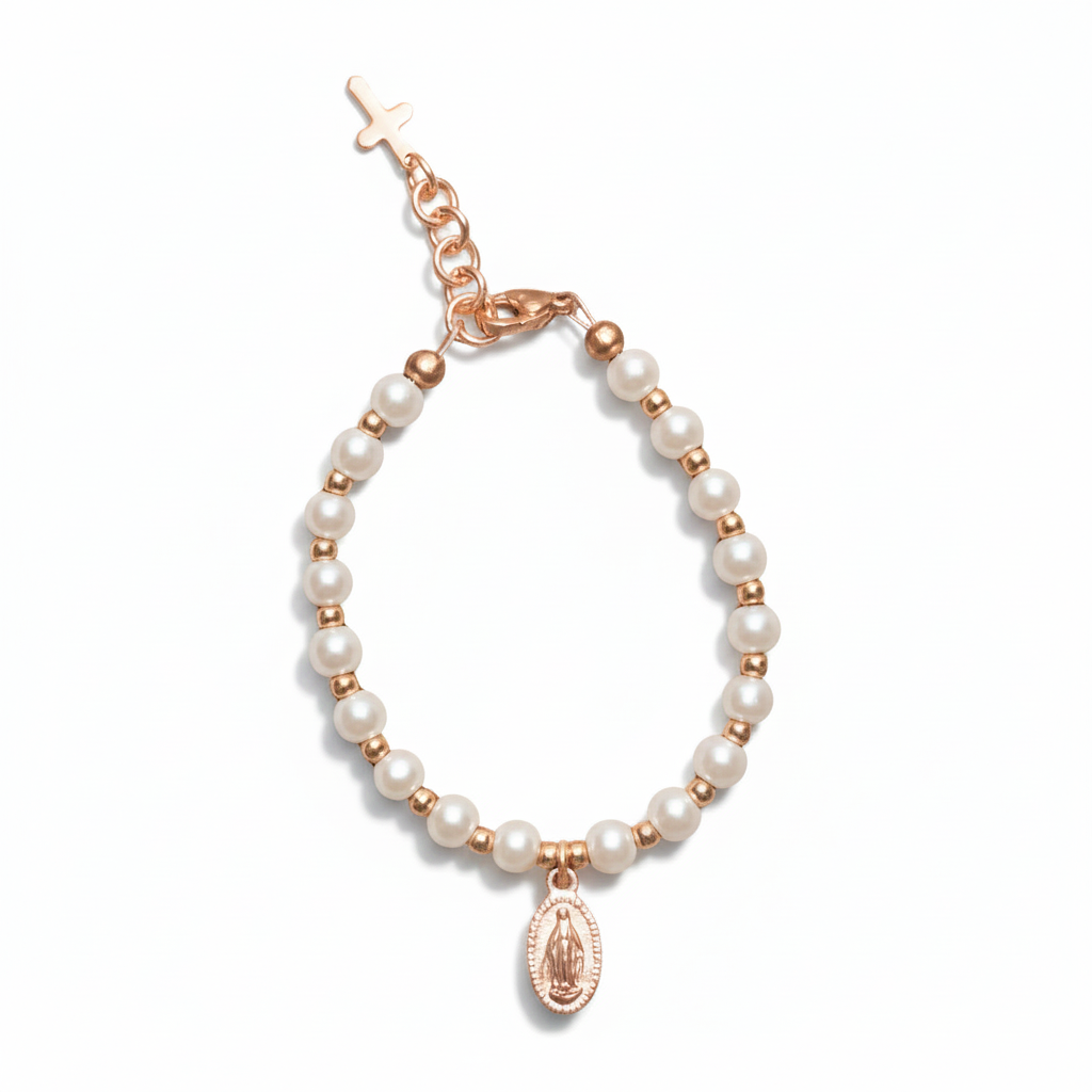 Girls’ 5mm Pearl Bracelet with Gold Miraculous Medal