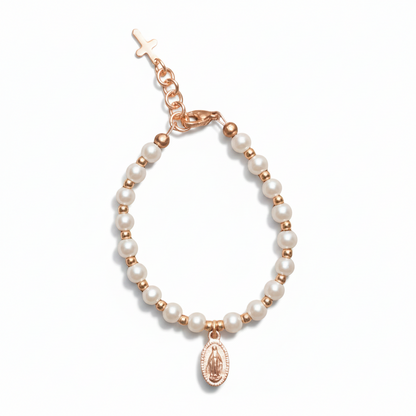 Girls’ 5mm Pearl Bracelet with Gold Miraculous Medal