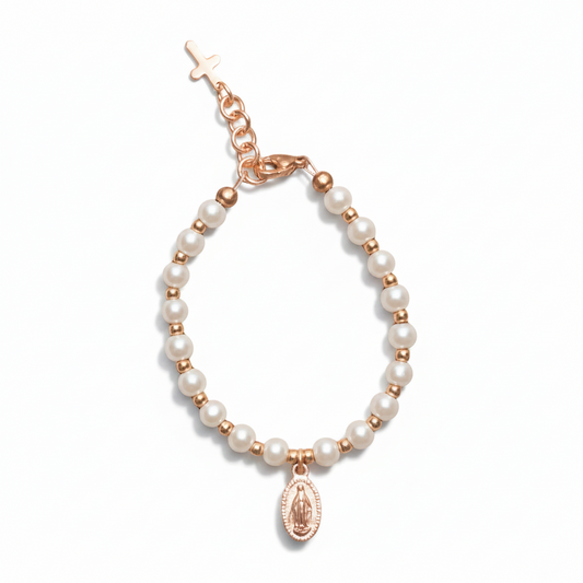 Girls’ 5mm Pearl Bracelet with Gold Miraculous Medal