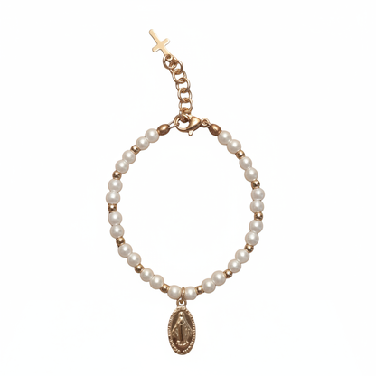 Girls’ Glass Pearl Bracelet with Gold Miraculous Medal