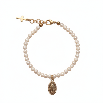 Girls’ Natural Freshwater Pearl Bracelet with Gold Miraculous Medal