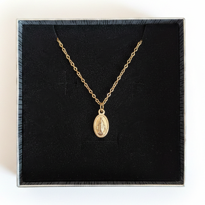 Miraculous Medal Necklace in Gold Stainless Steel with Gift Box