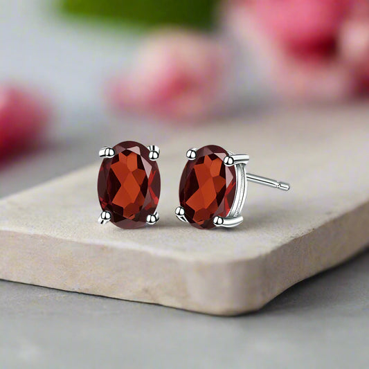 GRACE 1.2 CT. Oval Red Garnet Stud Earrings in Sterling Silver