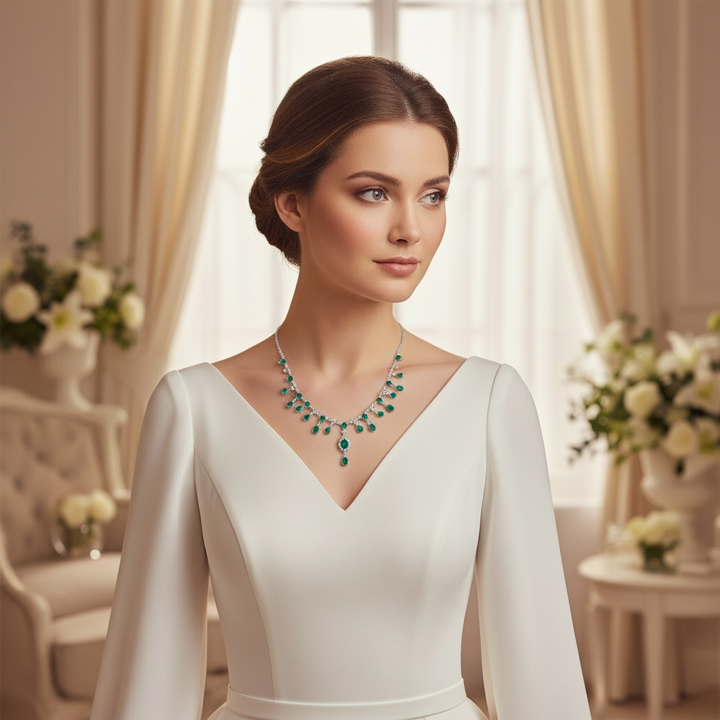 GRACE Bridal Gemstone Necklace in Sterling Silver