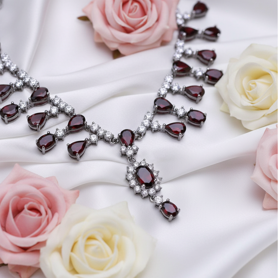 GRACE Bridal Gemstone Necklace in Sterling Silver