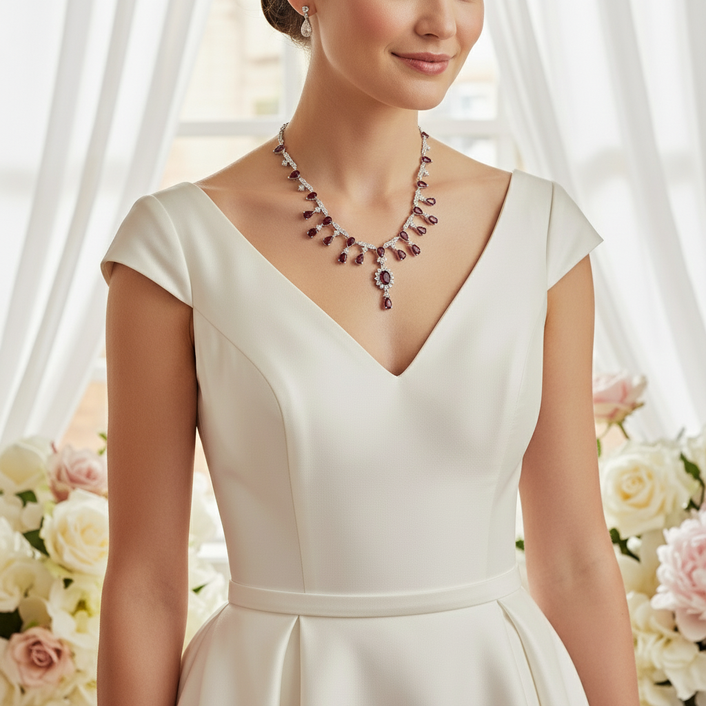 GRACE Bridal Gemstone Necklace in Sterling Silver