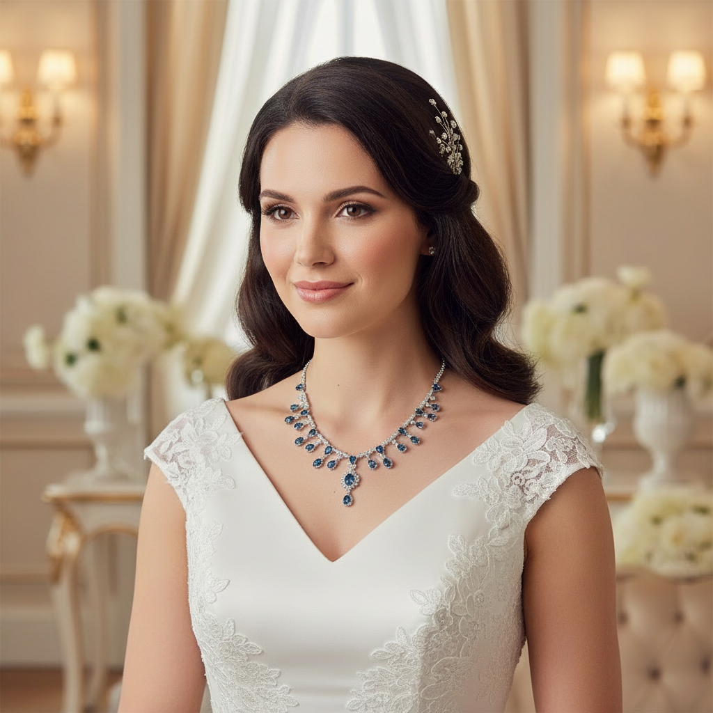 GRACE Bridal Gemstone Necklace in Sterling Silver