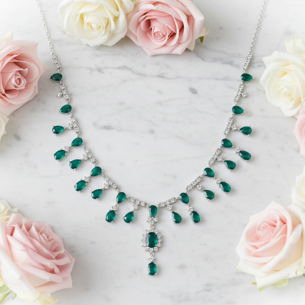 GRACE Bridal Gemstone Necklace in Sterling Silver