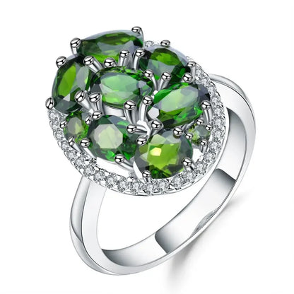 GRACE Gemstone Cluster Halo Ring in Sterling Silver