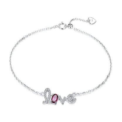 GRACE Cursive "Love" Adjustable Gemstone Bracelet in Sterling Silver