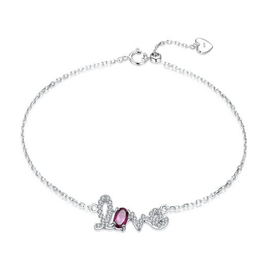 Pulsera ajustable con piedras preciosas "Love" en cursiva GRACE en plata de ley