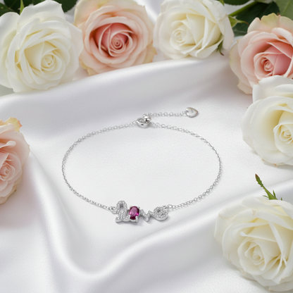 GRACE Cursive "Love" Adjustable Gemstone Bracelet in Sterling Silver
