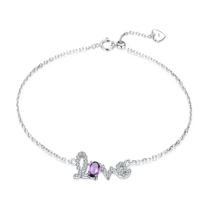 GRACE Cursive "Love" Adjustable Gemstone Bracelet in Sterling Silver