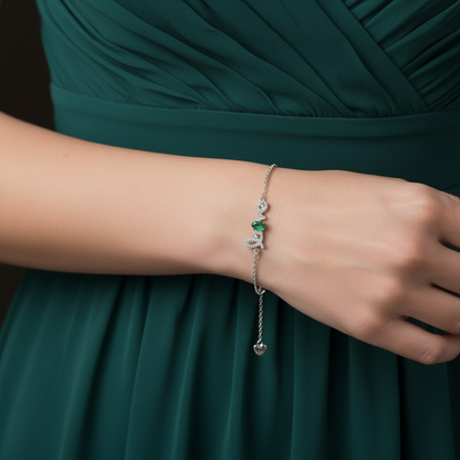 GRACE Cursive "Love" Adjustable Gemstone Bracelet in Sterling Silver