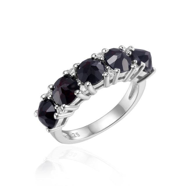 Anillo de media eternidad con cinco piedras preciosas GRACE en plata de ley