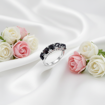 Bague demi-éternité GRACE à cinq pierres précieuses en argent sterling