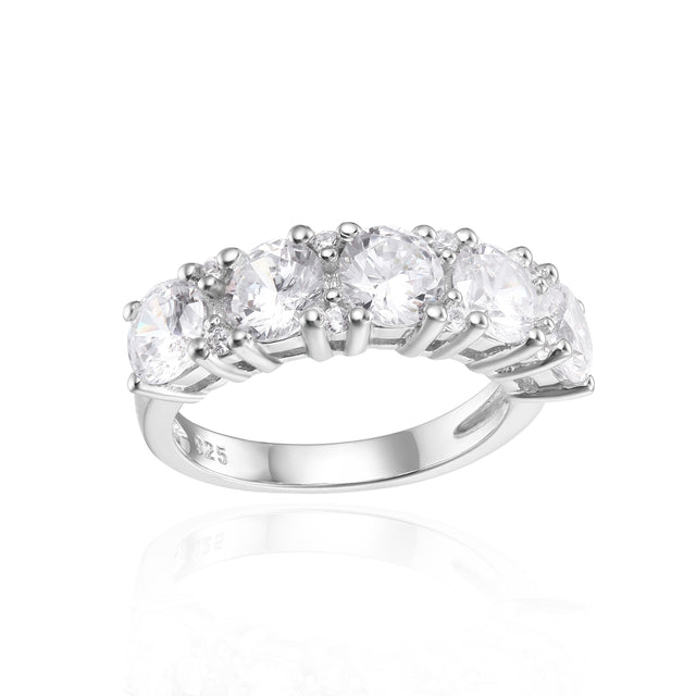 Anillo de media eternidad con cinco piedras preciosas GRACE en plata de ley