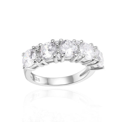 Anillo de media eternidad con cinco piedras preciosas GRACE en plata de ley