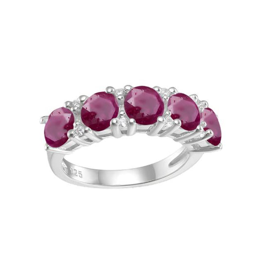 GRACE Five-Stone Gemstone Half Eternity Band Ring in Sterling Silver