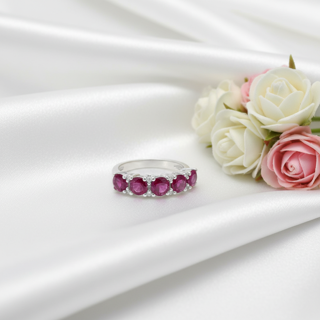 Bague demi-éternité GRACE à cinq pierres précieuses en argent sterling