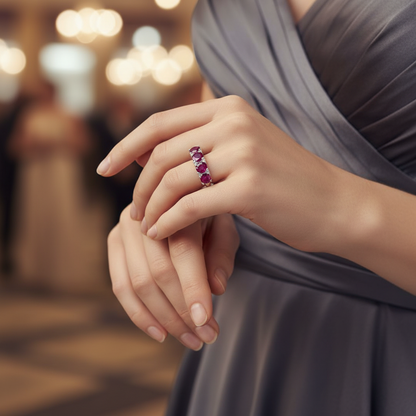 Bague demi-éternité GRACE à cinq pierres précieuses en argent sterling