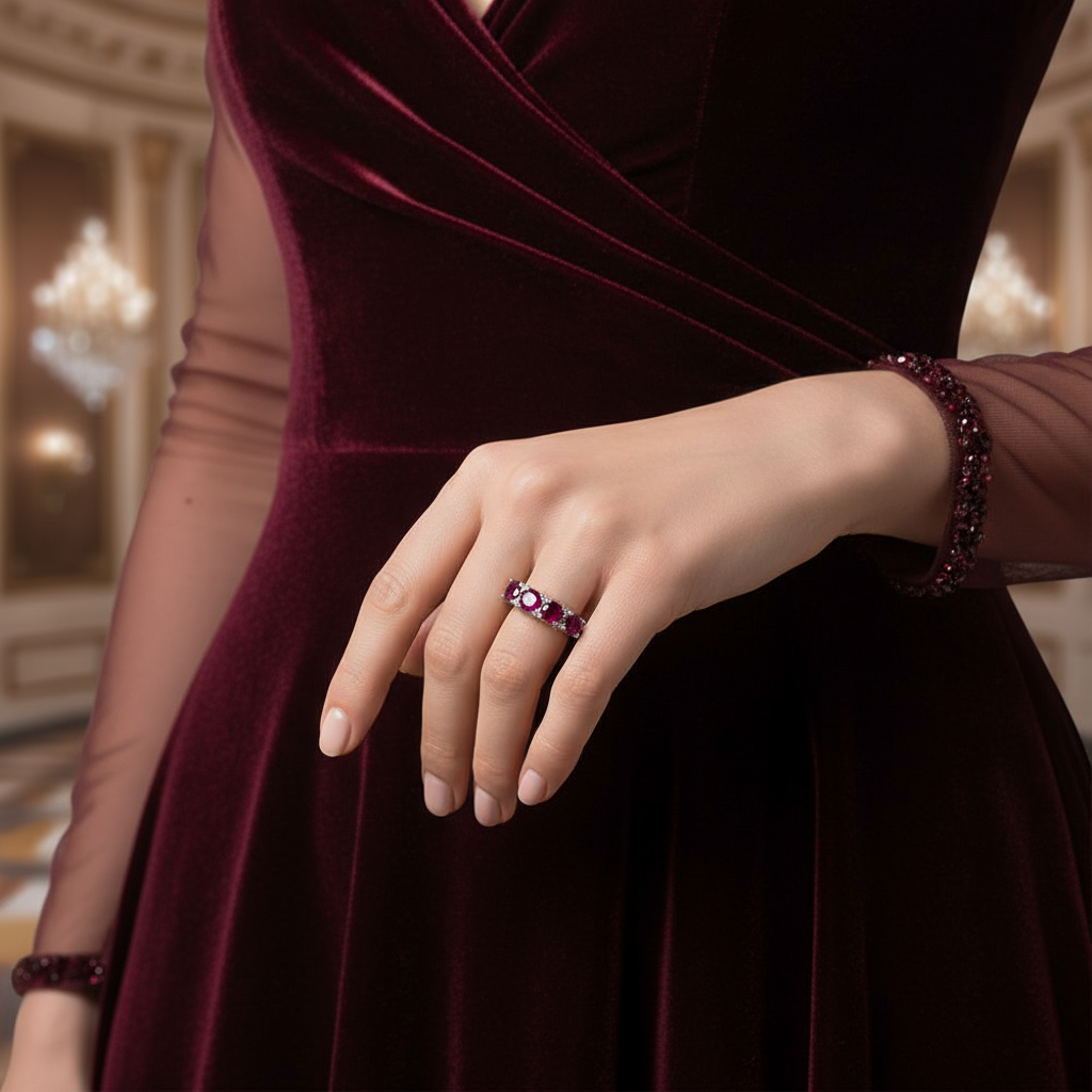 Bague demi-éternité GRACE à cinq pierres précieuses en argent sterling