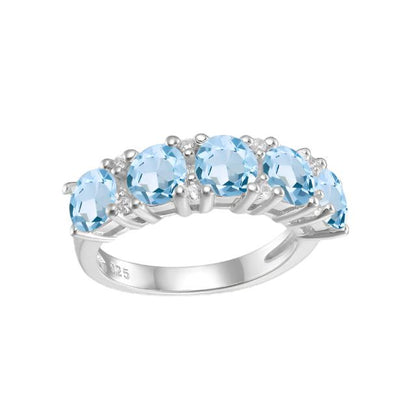 Anillo de media eternidad con cinco piedras preciosas GRACE en plata de ley